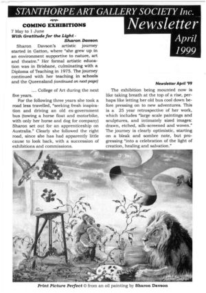 1999 - 4 Apr - Stanthorpe Art Gallery Society Newsletter 1240x900
